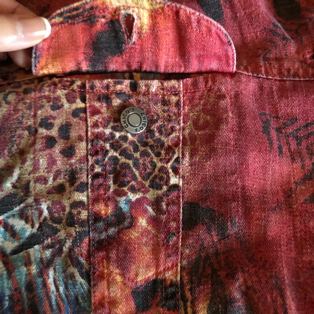 Chico’s Design Safari Red Long Sleeve Linen Button Up Blouse - Jacket Size 2 LG - Picture 6 of 14